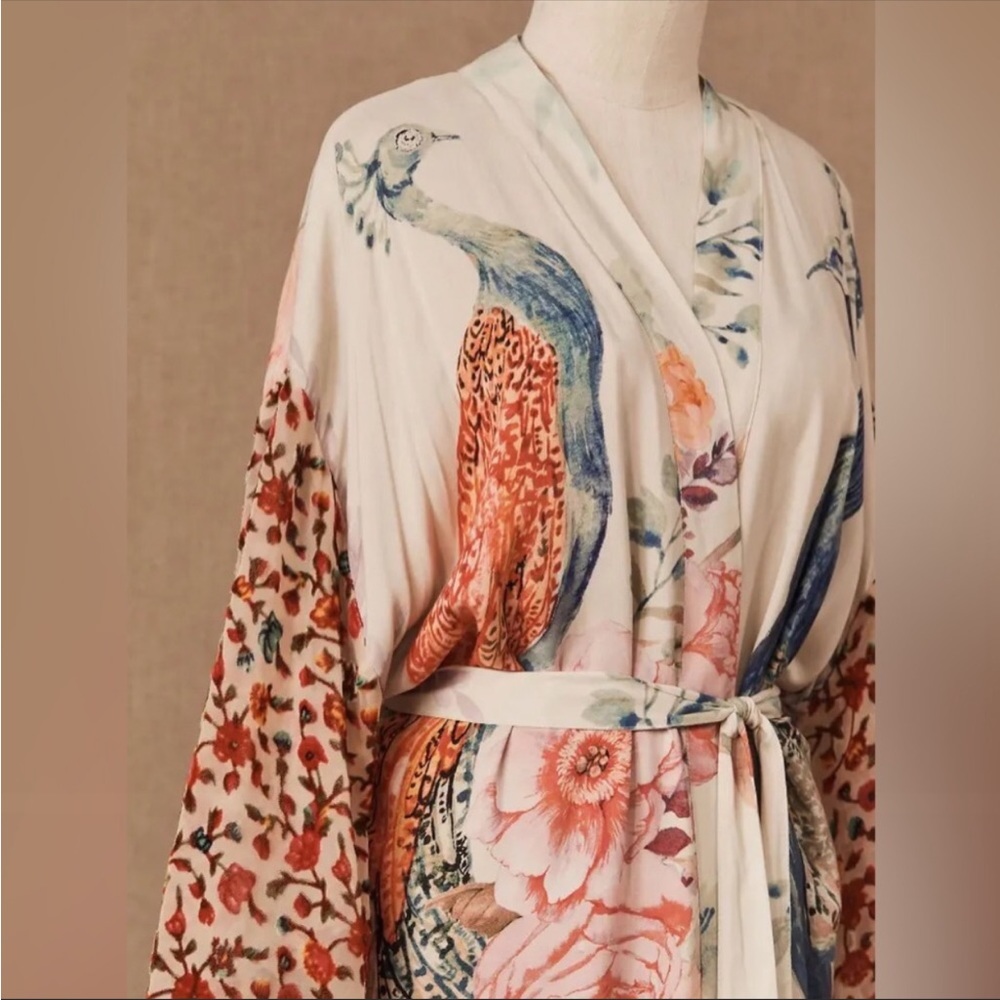 #115 New! Peacock Boho Burnout Kimono Duster Robe - Picture 3 of 11